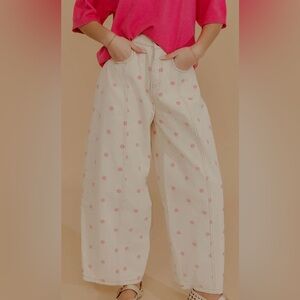 Peach Love Cream and Pink Polka Dot Jeans
